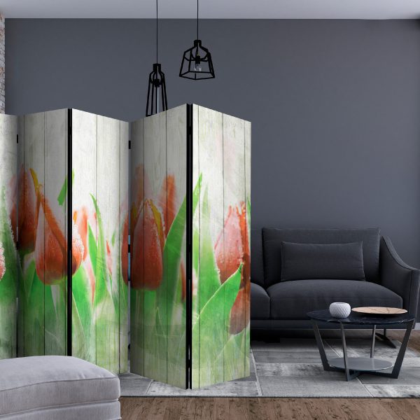 Paraván – Red tulips on wood II [Room Dividers] Paraván – Red tulips on wood II [Room Dividers]