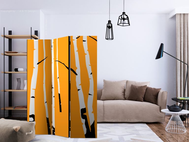 Paraván – Birches on the orange background [Room Dividers] Paraván – Birches on the orange background [Room Dividers]