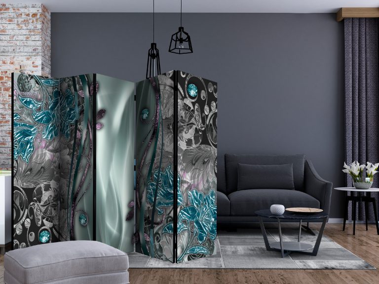 Paraván – Floral Curtain (Turquoise) II [Room Dividers] Paraván – Floral Curtain (Turquoise) II [Room Dividers]
