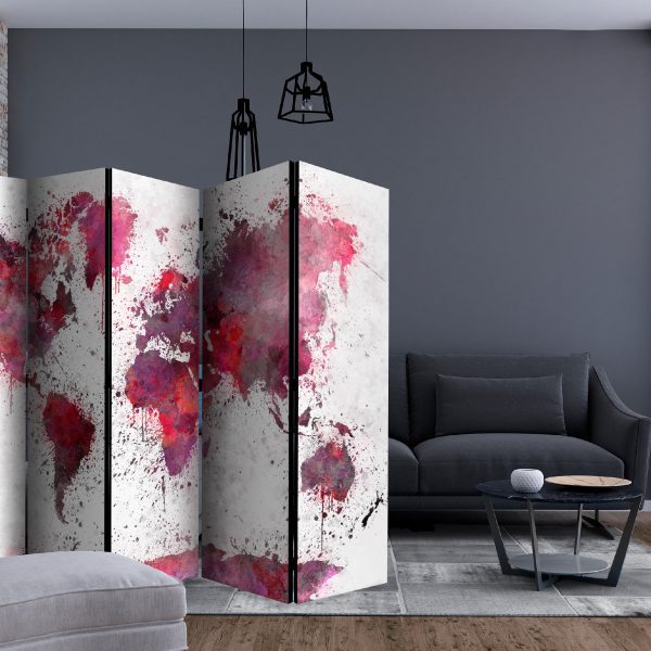 Paraván – World Map: Red Watercolors II [Room Dividers] Paraván – World Map: Red Watercolors II [Room Dividers]