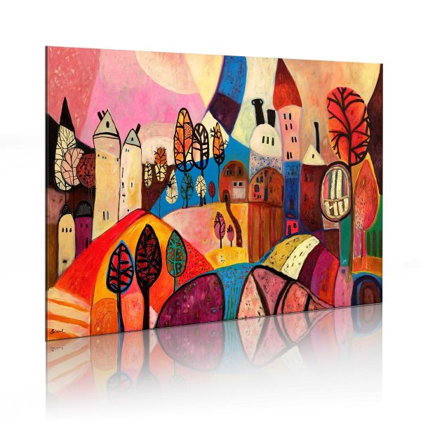 Ručně malovaný obraz – Vesnice v podzimních barvech Ručně malovaný obraz – Vesnice v podzimních barvech