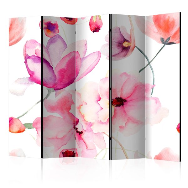 Paraván – Pink Flowers on Wood [Room Dividers] Paraván – Pink Flowers on Wood [Room Dividers]