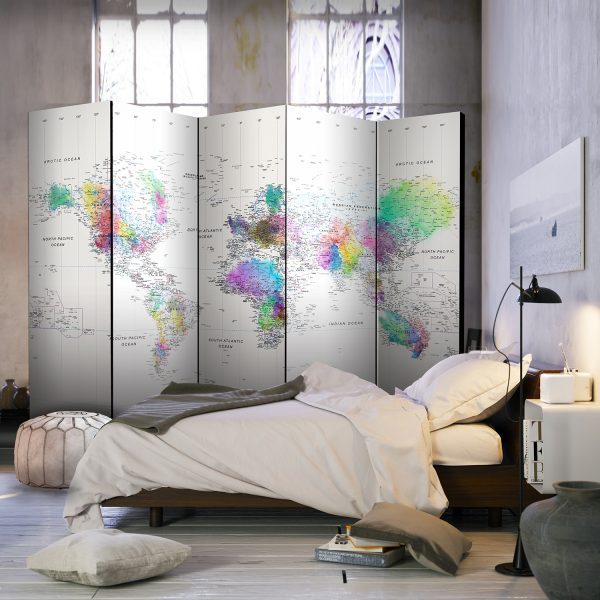 Paraván – Room divider – White-colorful world map Paraván – Room divider – White-colorful world map