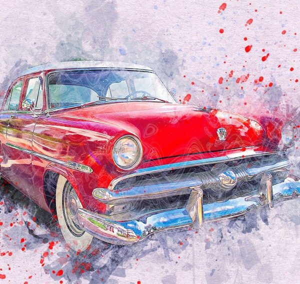 Malovaný obraz – červené auto Malovaný obraz – červené auto