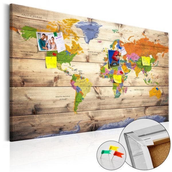 Mapa na korkové tabuli – barevná mapa na dřevě Mapa na korkové tabuli – barevná mapa na dřevě