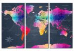 Třídílná obraz mapa – barevný svět Třídílná obraz mapa – barevný svět