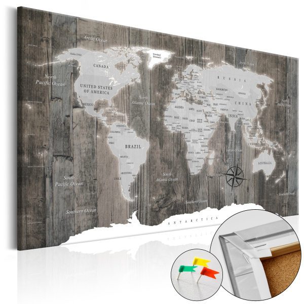 Mapa na korkové tabuli – dřevo Mapa na korkové tabuli – dřevo
