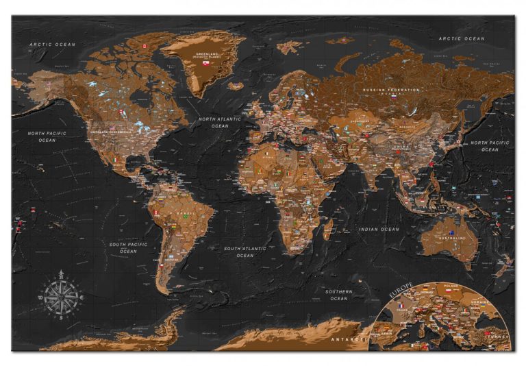 Mapa na korkové tabuli – tmavá Mapa na korkové tabuli – tmavá