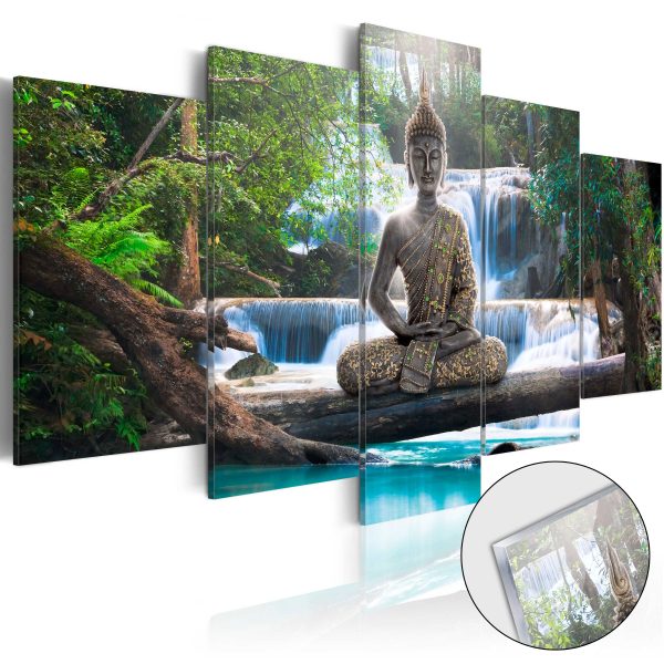 Obraz na akrylátovém skle – Buddha and Waterfall [Glass] Obraz na akrylátovém skle – Buddha and Waterfall [Glass]