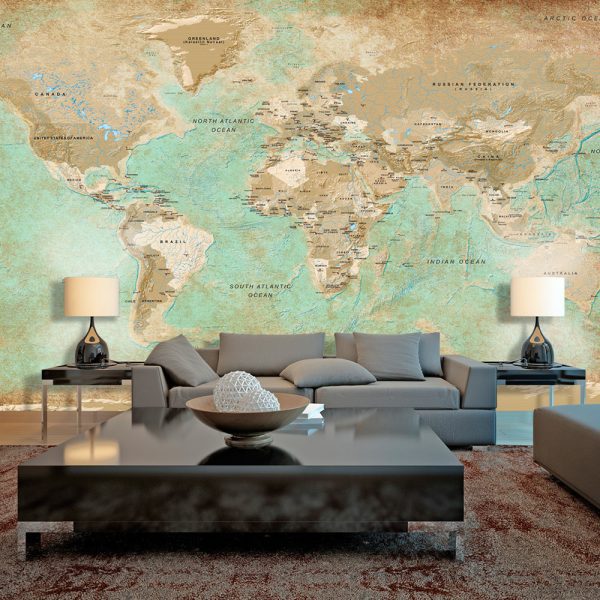 Samolepící fototapeta – Turquoise World Map II Samolepící fototapeta – Turquoise World Map II