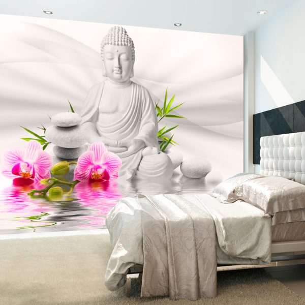 Samolepící fototapeta – Buddha and pink orchids Samolepící fototapeta – Buddha and pink orchids
