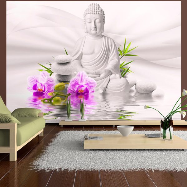 Samolepící fototapeta – Buddha and pink orchids Samolepící fototapeta – Buddha and pink orchids