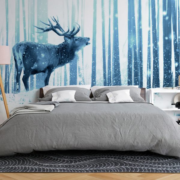 Samolepící fototapeta – Deer in the Snow (Blue) Samolepící fototapeta – Deer in the Snow (Blue)