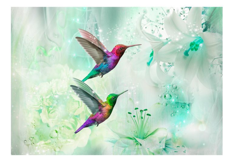 Samolepící fototapeta – Colourful Hummingbirds (Green) Samolepící fototapeta – Colourful Hummingbirds (Green)