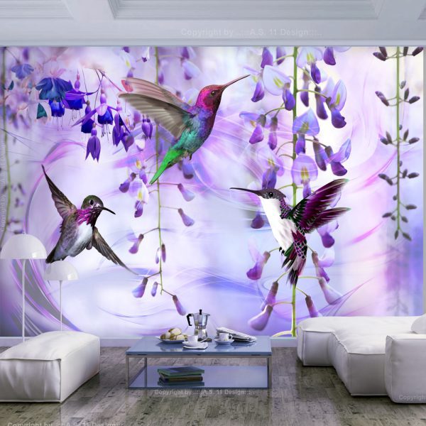 Samolepící fototapeta – Flying Hummingbirds (Pink) Samolepící fototapeta – Flying Hummingbirds (Pink)