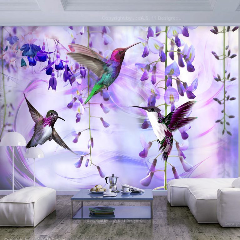 Samolepící fototapeta – Flying Hummingbirds (Violet) Samolepící fototapeta – Flying Hummingbirds (Violet)