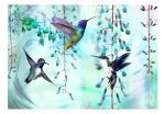 Samolepící fototapeta – Flying Hummingbirds (Green) Samolepící fototapeta – Flying Hummingbirds (Green)