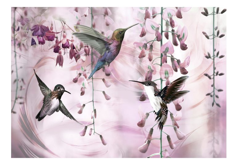 Samolepící fototapeta – Flying Hummingbirds (Pink) Samolepící fototapeta – Flying Hummingbirds (Pink)