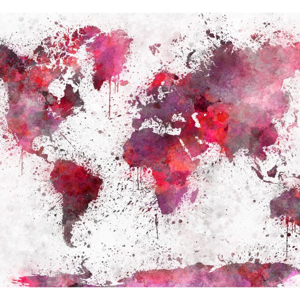 Samolepící fototapeta – World Map: Red Watercolors Samolepící fototapeta – World Map: Red Watercolors
