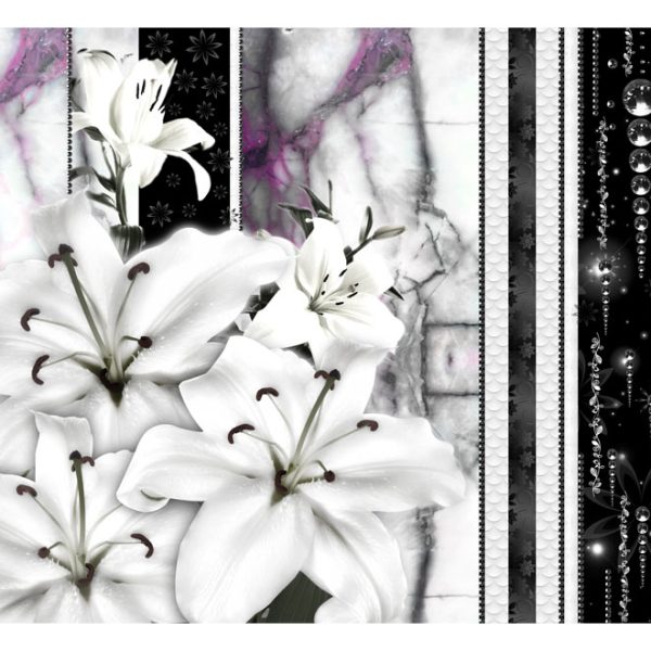 Fototapeta – Crying lilies on purple marble Fototapeta – Crying lilies on purple marble
