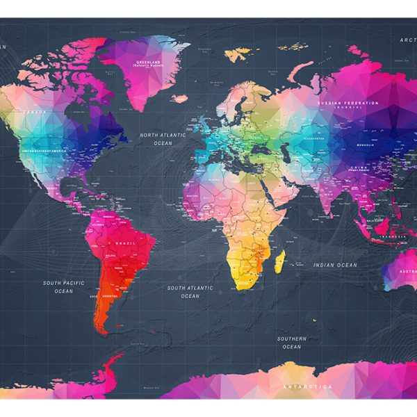 Samolepící fototapeta – World Map: Colourful Crystals Samolepící fototapeta – World Map: Colourful Crystals