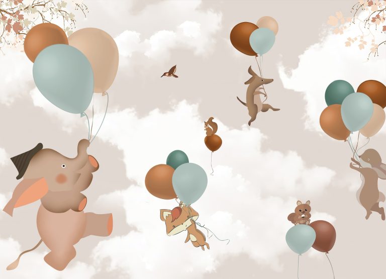 Dětská tapeta Zvířátka a balónky Dětská tapeta Zvířátka a balónky