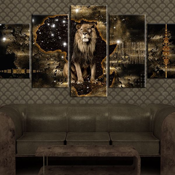 Obraz – Golden Lion (5 Parts) Wide Obraz – Golden Lion (5 Parts) Wide