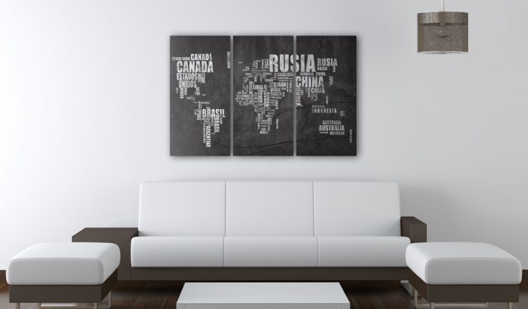 Obraz – Map of the World (Spanish language) – triptych Obraz – Map of the World (Spanish language) – triptych