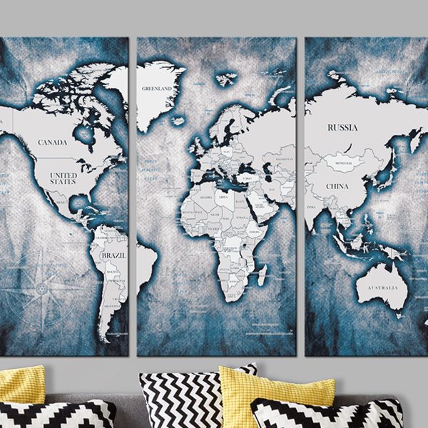 Obraz – World Map: Ink Triptych Obraz – World Map: Ink Triptych