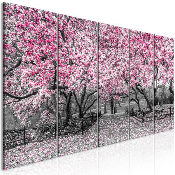 Obraz – Magnolia Park (5 Parts) Narrow Violet Obraz – Magnolia Park (5 Parts) Narrow Violet