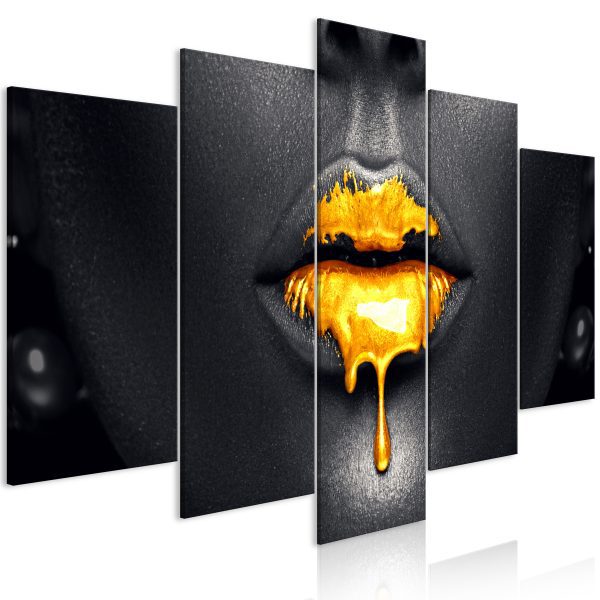Obraz – Gold Lips (5 Parts) Narrow Obraz – Gold Lips (5 Parts) Narrow