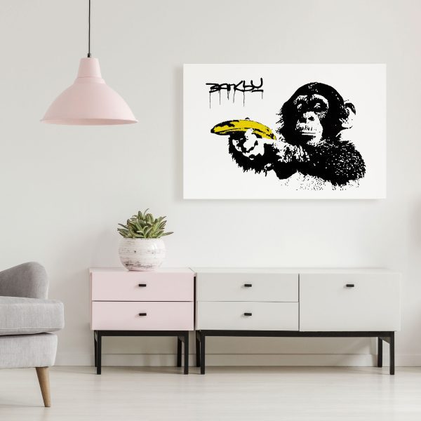 Obraz – Banksy: Monkey with Banana (1 Part) Wide Obraz – Banksy: Monkey with Banana (1 Part) Wide