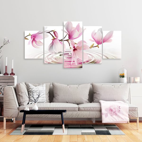 Obraz – Magnolias over Water (5 Parts) Wide Pink Obraz – Magnolias over Water (5 Parts) Wide Pink