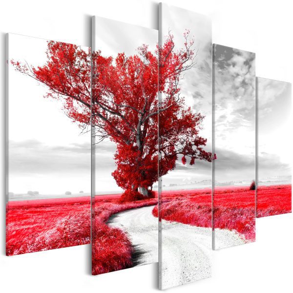 Obraz – Tree near the Road (5 Parts) Red Obraz – Tree near the Road (5 Parts) Red