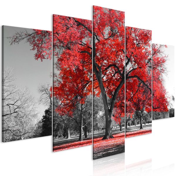 Obraz – Autumn in the Park (5 Parts) Wide Red Obraz – Autumn in the Park (5 Parts) Wide Red