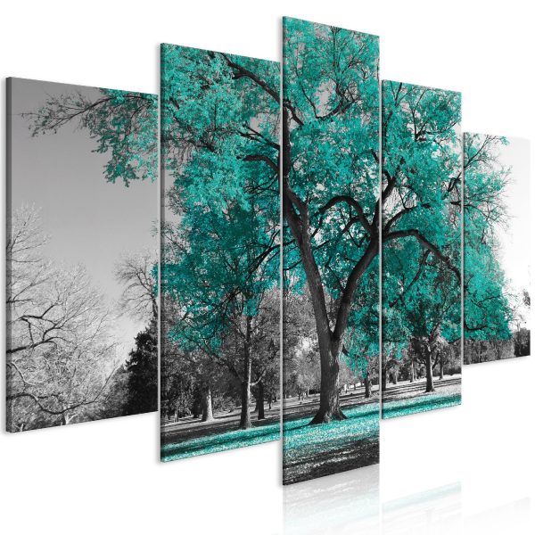 Obraz – Autumn in the Park (5 Parts) Wide Turquoise Obraz – Autumn in the Park (5 Parts) Wide Turquoise