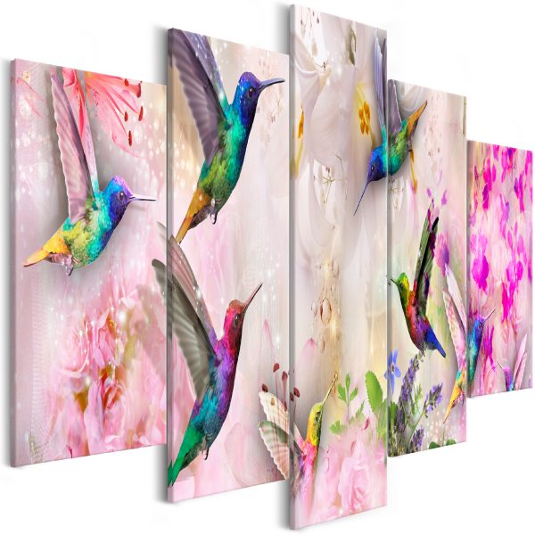 Obraz – Colourful Hummingbirds (5 Parts) Wide Pink Obraz – Colourful Hummingbirds (5 Parts) Wide Pink