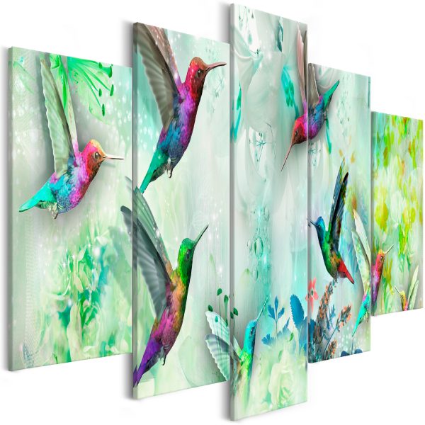 Obraz – Colourful Hummingbirds (5 Parts) Wide Green Obraz – Colourful Hummingbirds (5 Parts) Wide Green