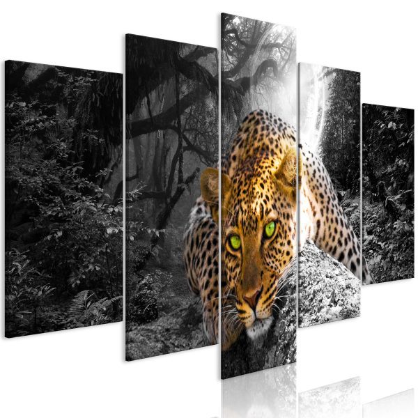Obraz – Leopard Lying (5 Parts) Wide Grey Obraz – Leopard Lying (5 Parts) Wide Grey