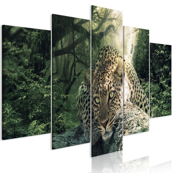 Obraz – Leopard Lying (5 Parts) Wide Grey Obraz – Leopard Lying (5 Parts) Wide Grey
