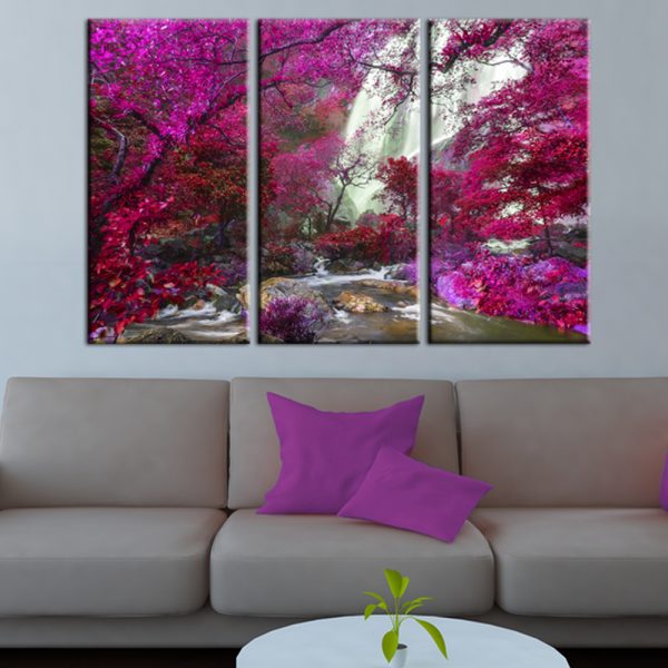 Obraz – Beautiful Waterfall: Pink Forest Obraz – Beautiful Waterfall: Pink Forest
