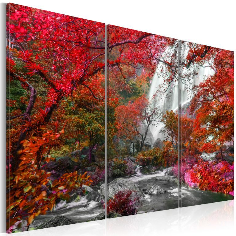 Obraz – Beautiful Waterfall: Autumnal Forest Obraz – Beautiful Waterfall: Autumnal Forest