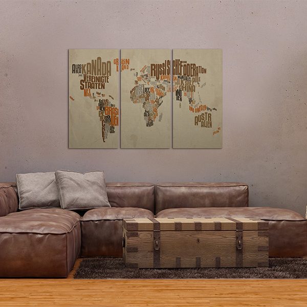 Obraz – Map of the World (German language) – triptych Obraz – Map of the World (German language) – triptych