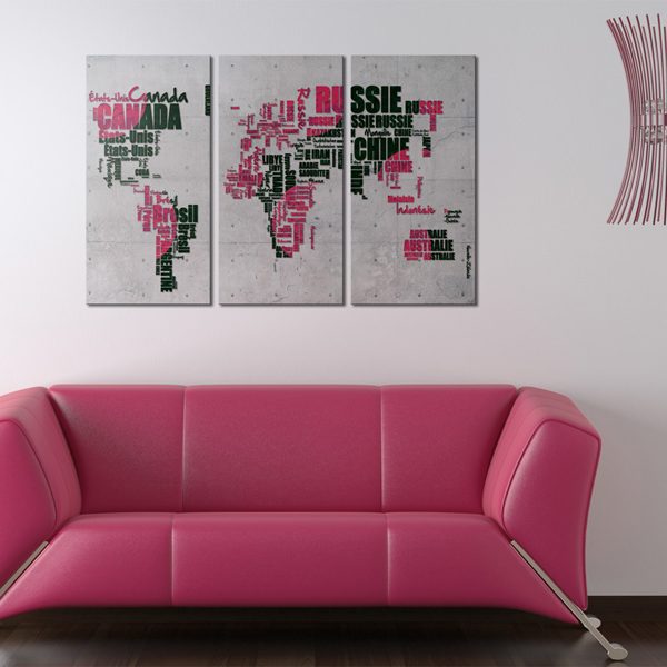 Obraz – Map of the World (French language) – triptych Obraz – Map of the World (French language) – triptych