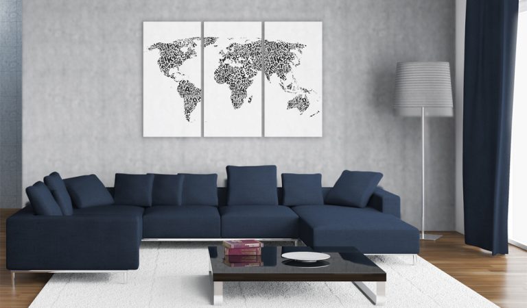 Obraz – The World map – alphabet – triptych Obraz – The World map – alphabet – triptych