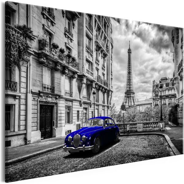 Obraz – Car in Paris (1 Part) Blue Wide Obraz – Car in Paris (1 Part) Blue Wide
