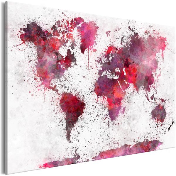 Obraz – World Map: Red Watercolors (1 Part) Wide Obraz – World Map: Red Watercolors (1 Part) Wide