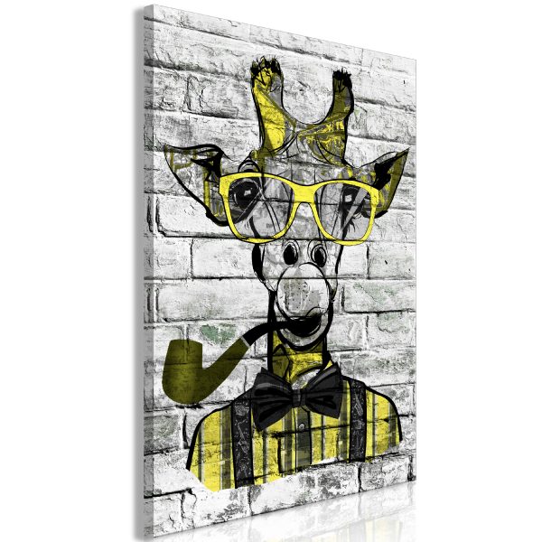 Obraz – Giraffe with Pipe (1 Part) Vertical Yellow Obraz – Giraffe with Pipe (1 Part) Vertical Yellow