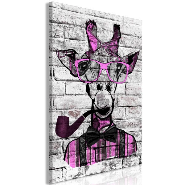 Obraz – Giraffe with Pipe (1 Part) Vertical Pink Obraz – Giraffe with Pipe (1 Part) Vertical Pink