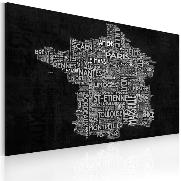 Obraz – Text map of France on the black background – triptych Obraz – Text map of France on the black background – triptych